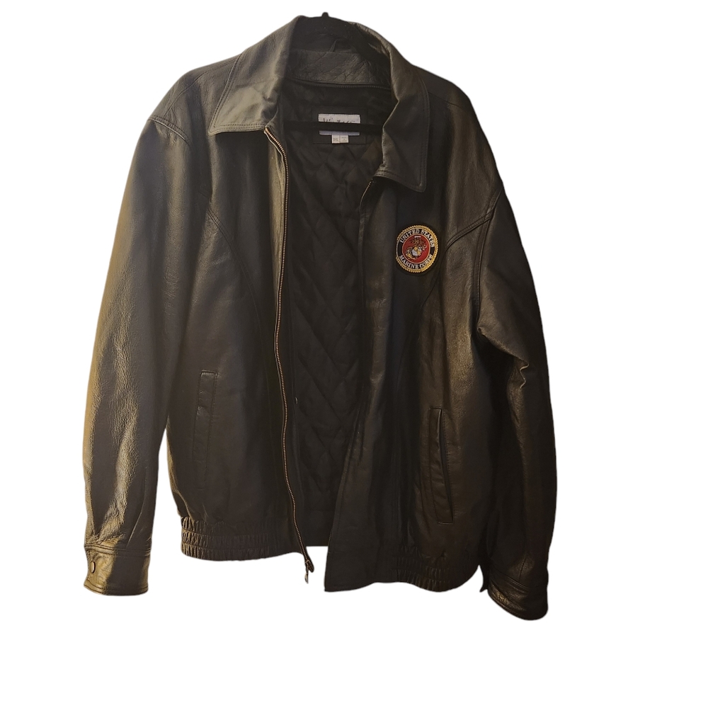 Vintage USMC Marines Genuine Leather Jacket 3XL Black Bomber Marine Corps Patch